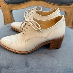 Office of Angela Scott Miss Button Derby Heeled Oxford in Linen. Size 7.5 (37.5)